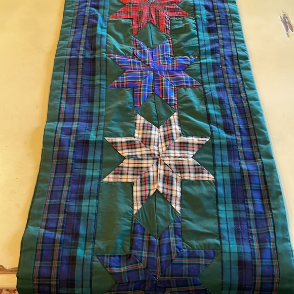 Quilted Red, Green, Blue, White 100% Polyester Table Runner - Picture 3 of 11